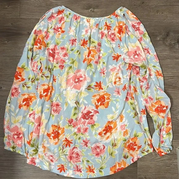 J. Jill Open Shoulder Light Blue Floral Blouse Like New - Picture 6 of 8